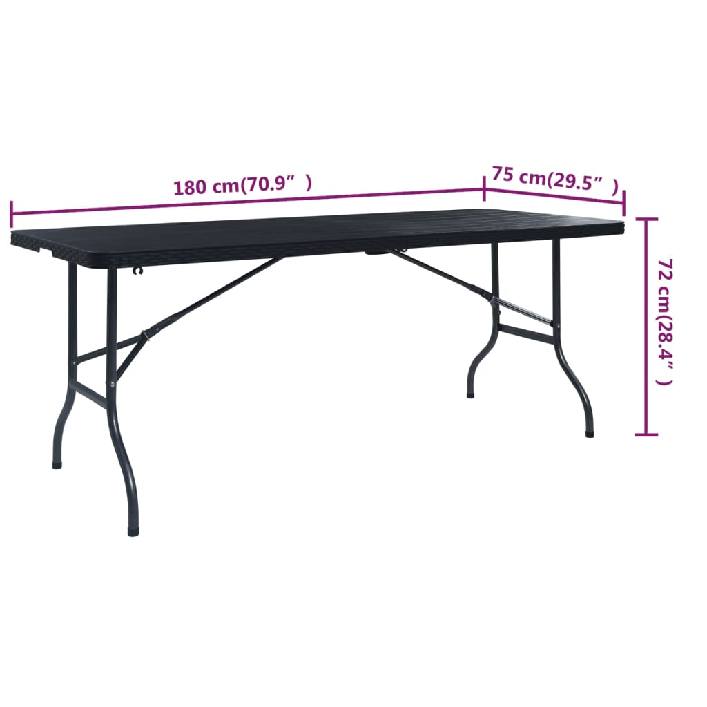 vidaXL Folding Patio Table Black 70.9"x29.5"x28.3" HDPE Imitation Rattan