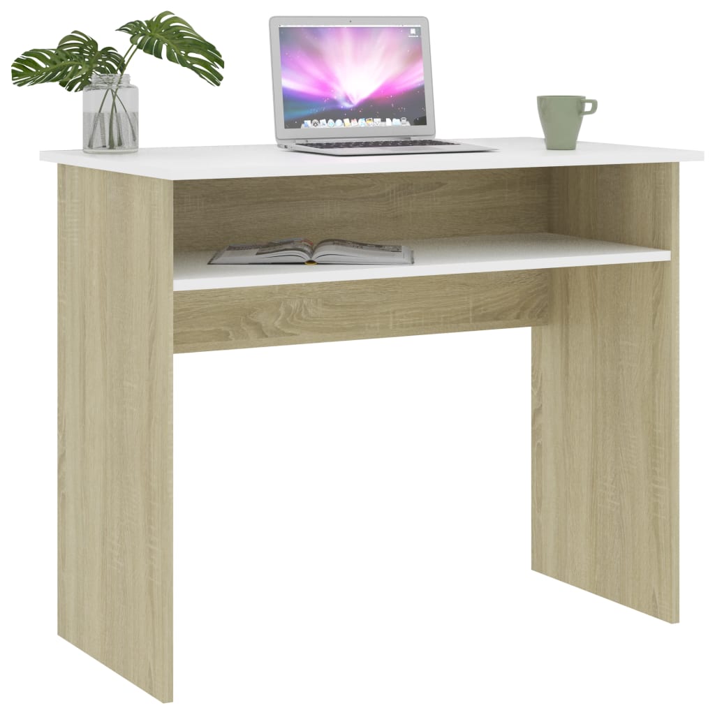 vidaXL Desk White and Sonoma Oak 35.4"x19.7"x29.1" Engineered Wood