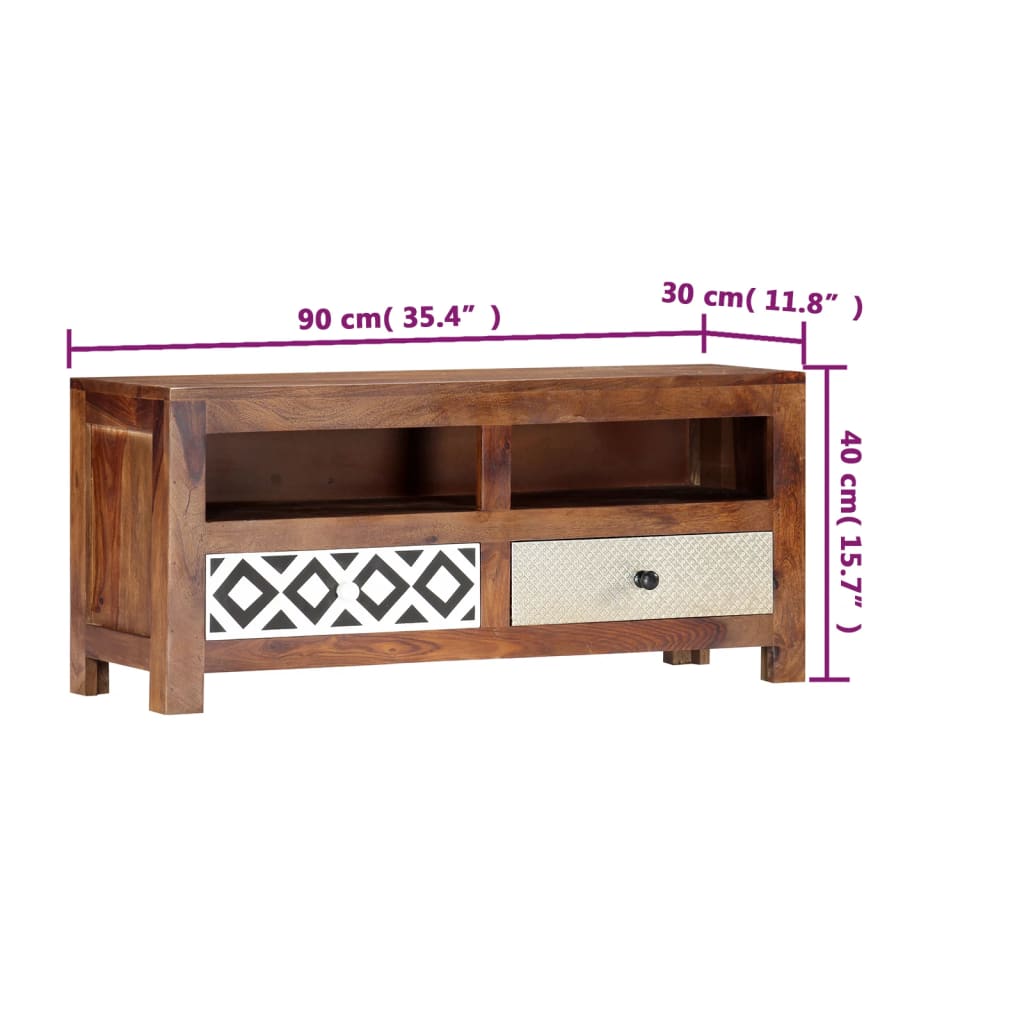 vidaXL TV Cabinet 35.4"x11.8"x15.7" Solid Sheesham Wood