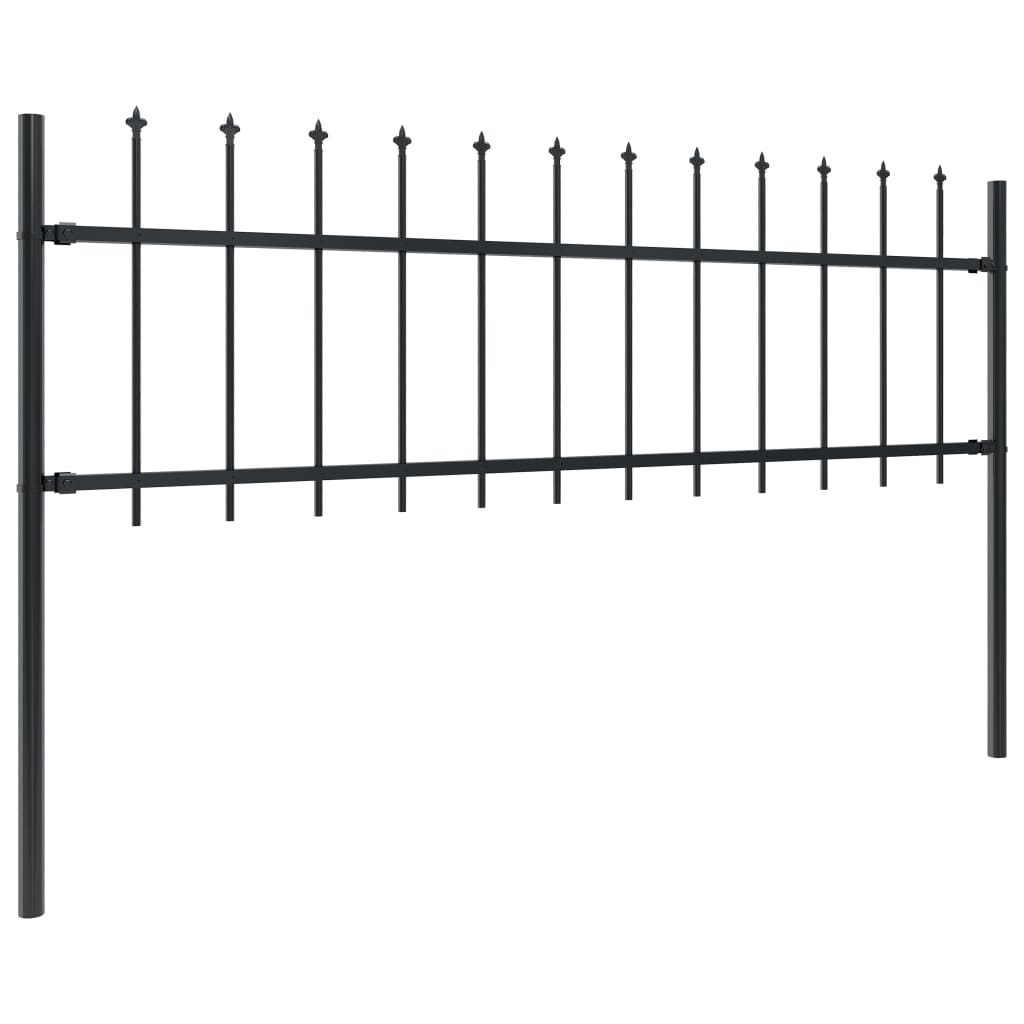 vidaXL Garden Fence with Spear Top Steel 133.9"x23.6" Black