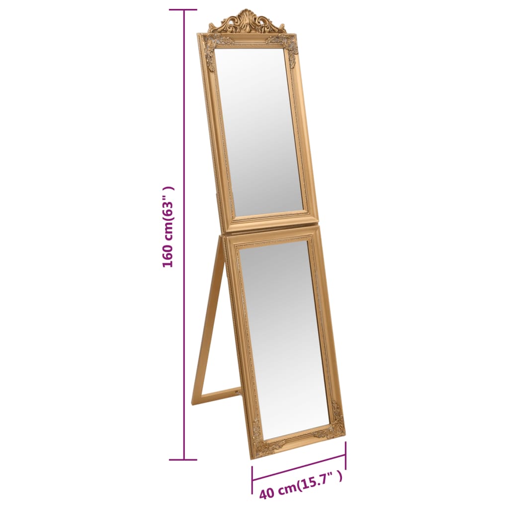 vidaXL Free-Standing Mirror Gold 15.7"x63"