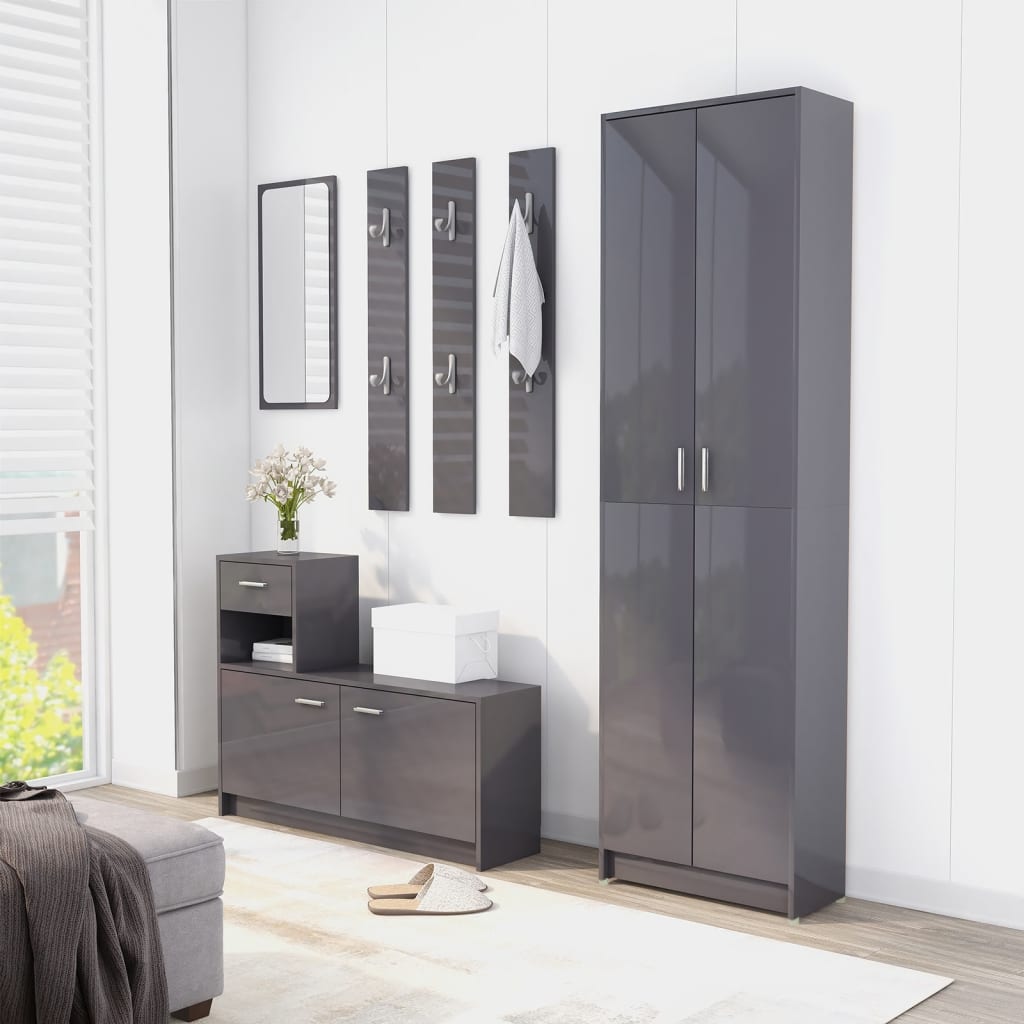 vidaXL Hallway Wardrobe High Gloss Gray 21.7"x9.8"x74.4" Engineered Wood