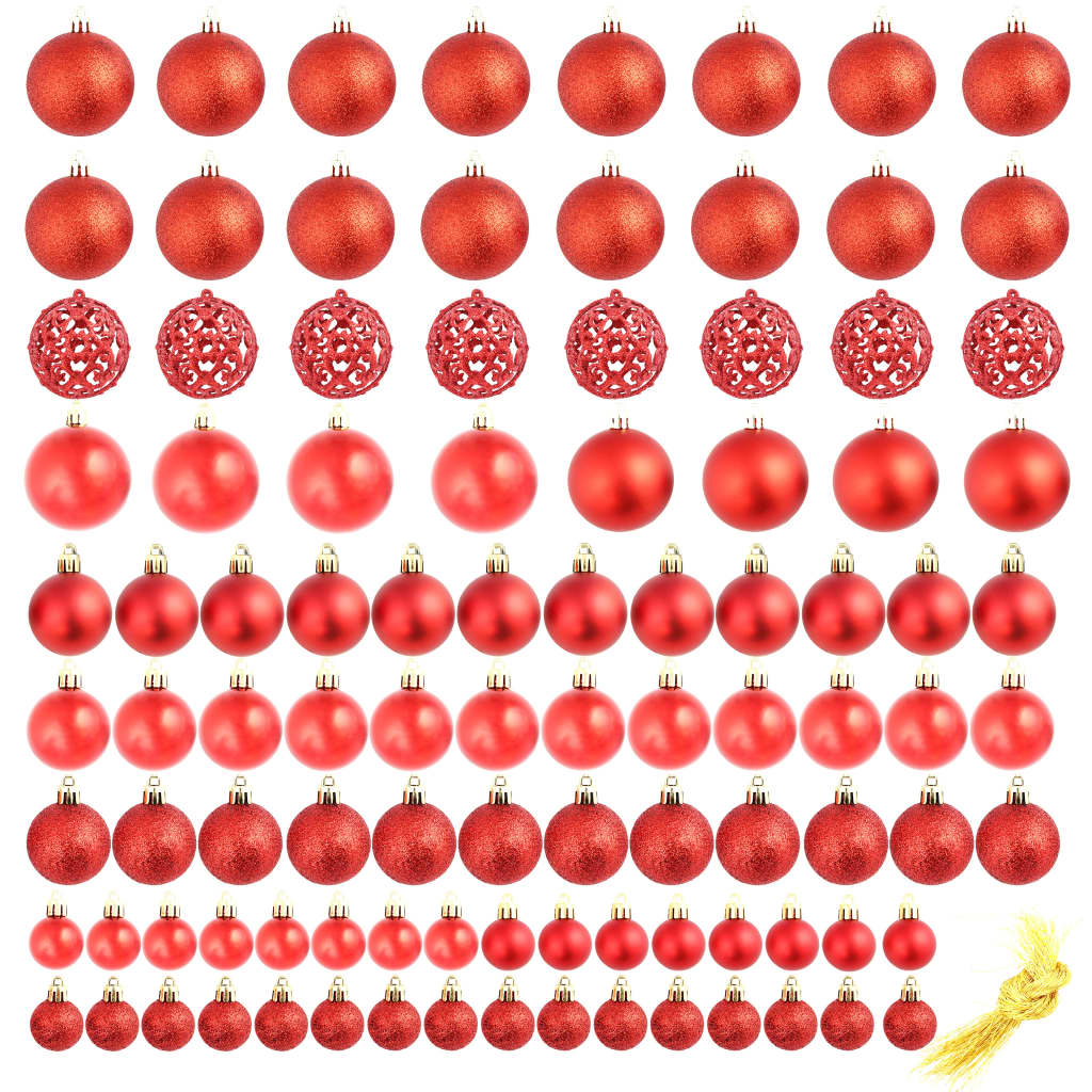 vidaXL 100 Piece Christmas Ball Set 1.2"/1.6"/2.4" Red