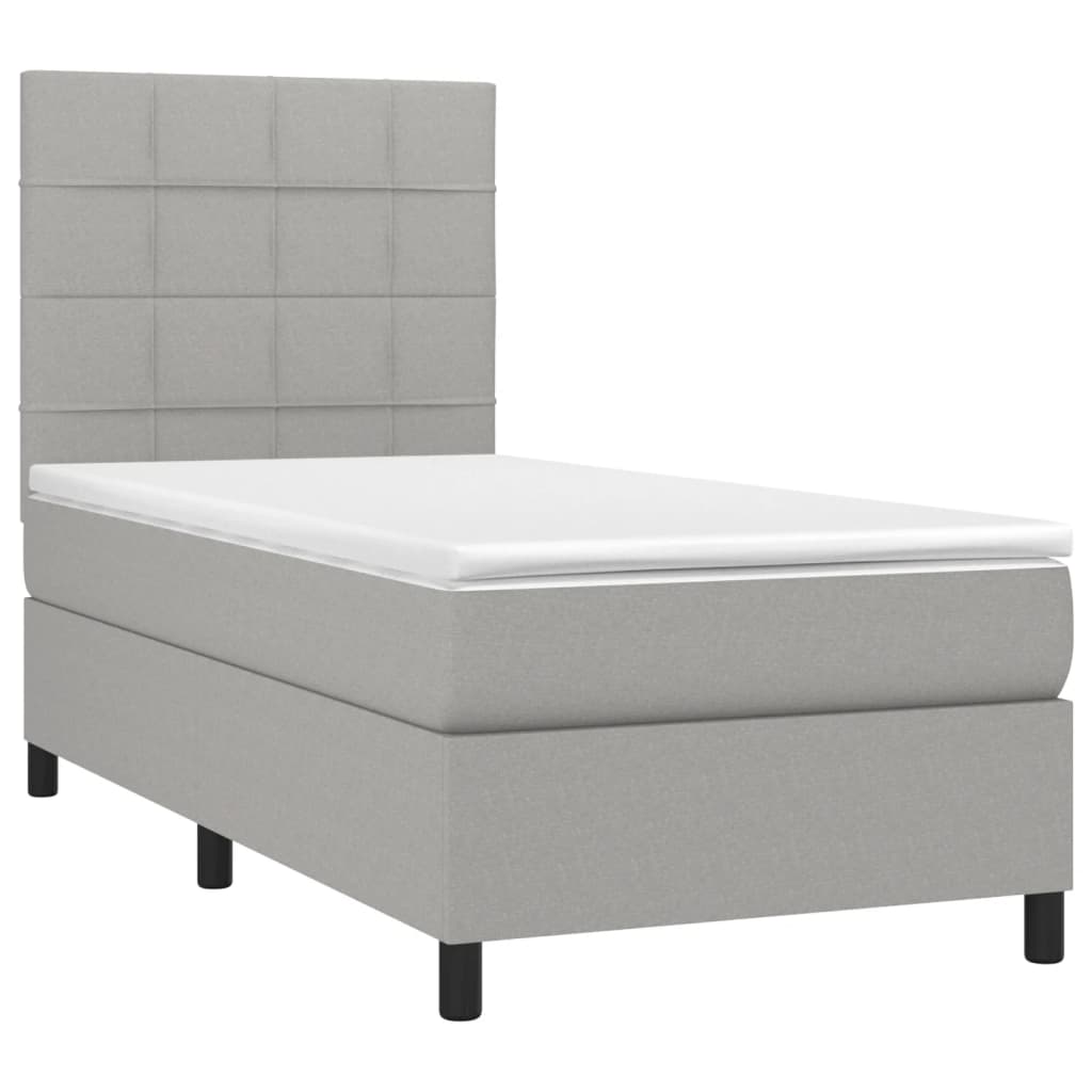 vidaXL Box Spring Bed with Mattress&LED Light Gray Twin XL Fabric