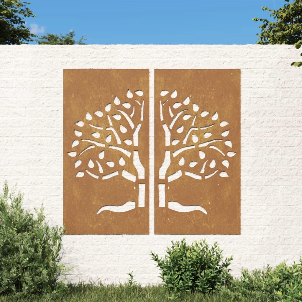 vidaXL Patio Wall Decorations 2 pcs 41.3"x21.7" Corten Steel Tree Design