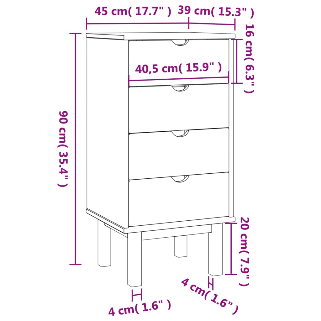 vidaXL Drawer Cabinet OTTA 18.1"x15.6"x35.4" Solid Wood Pine