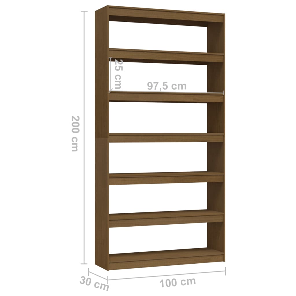 vidaXL Book Cabinet/Room Divider Honey Brown 39.4"x11.8"x78.7" Solid Wood Pine