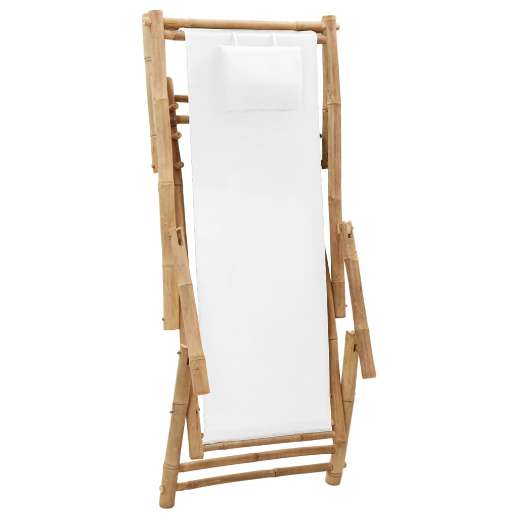 vidaXL Deck Chair Bamboo and Canvas Cream White