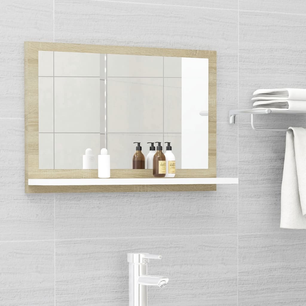 vidaXL Bathroom Mirror White and Sonoma Oak 23.6"x4.1"x14.6" Engineered Wood