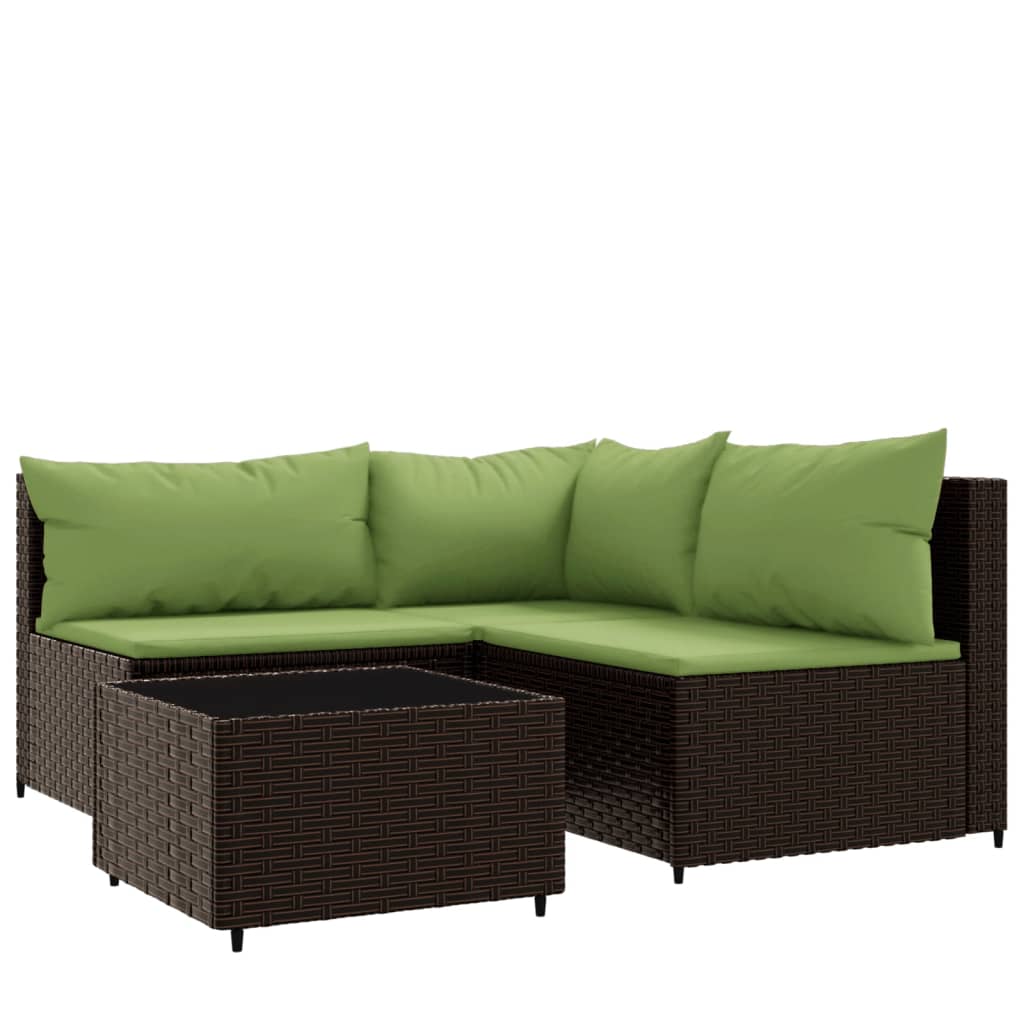 vidaXL 4 Piece Patio Lounge Set with Cushions Brown Poly Rattan