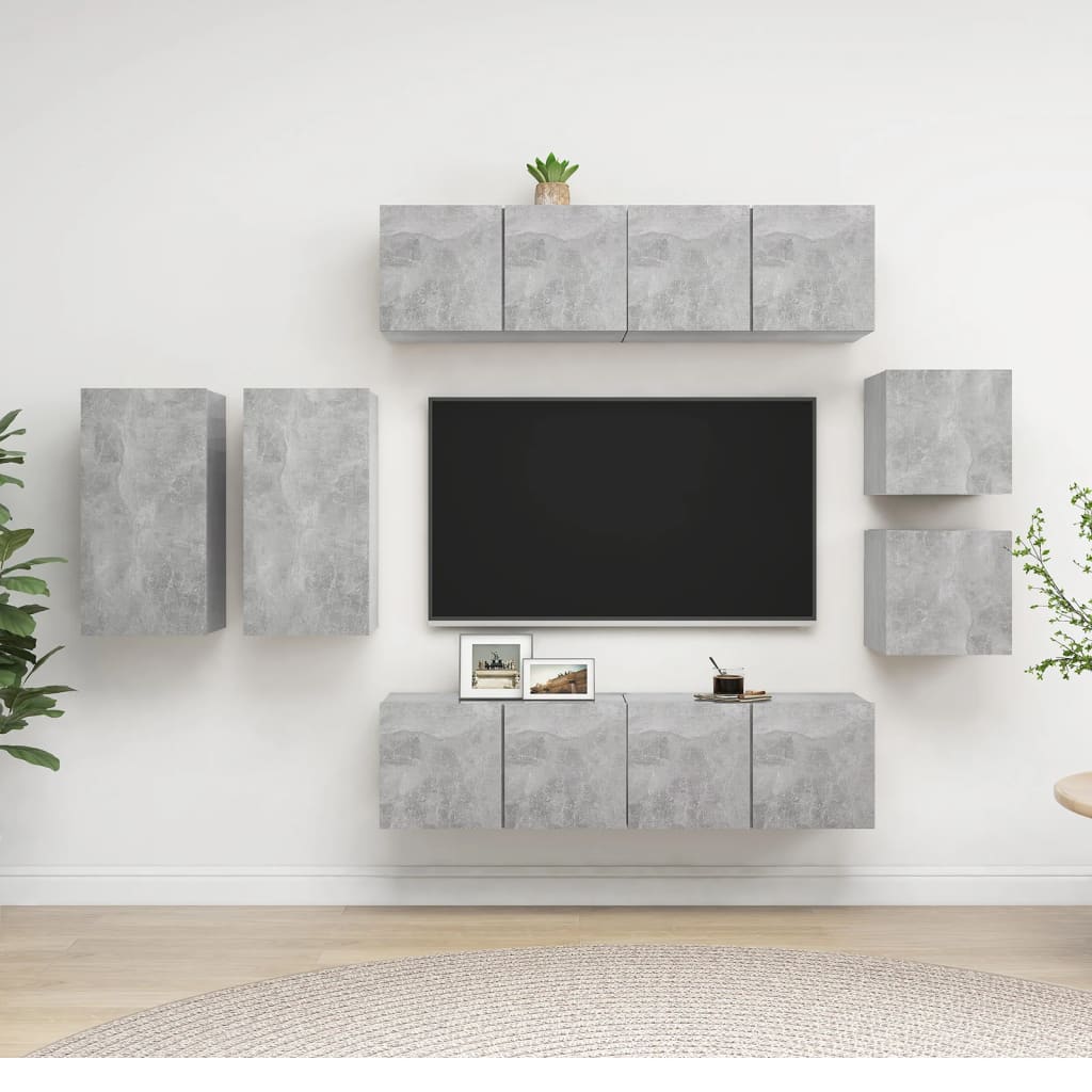 vidaXL 8 Piece TV Stand Set Concrete Gray Engineered Wood