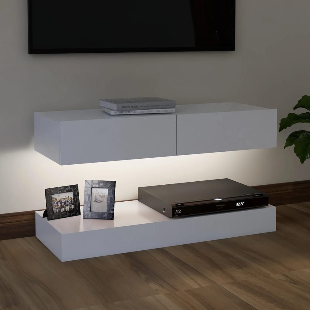 vidaXL TV Stand with LED Lights White 35.4"x13.8"
