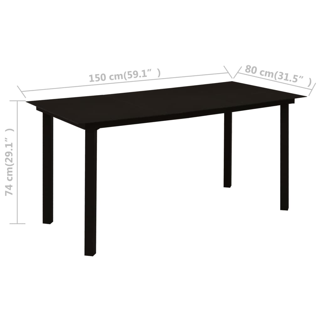 vidaXL Patio Dining Table Black 59.1"x31.5"x29.1" Steel and Glass
