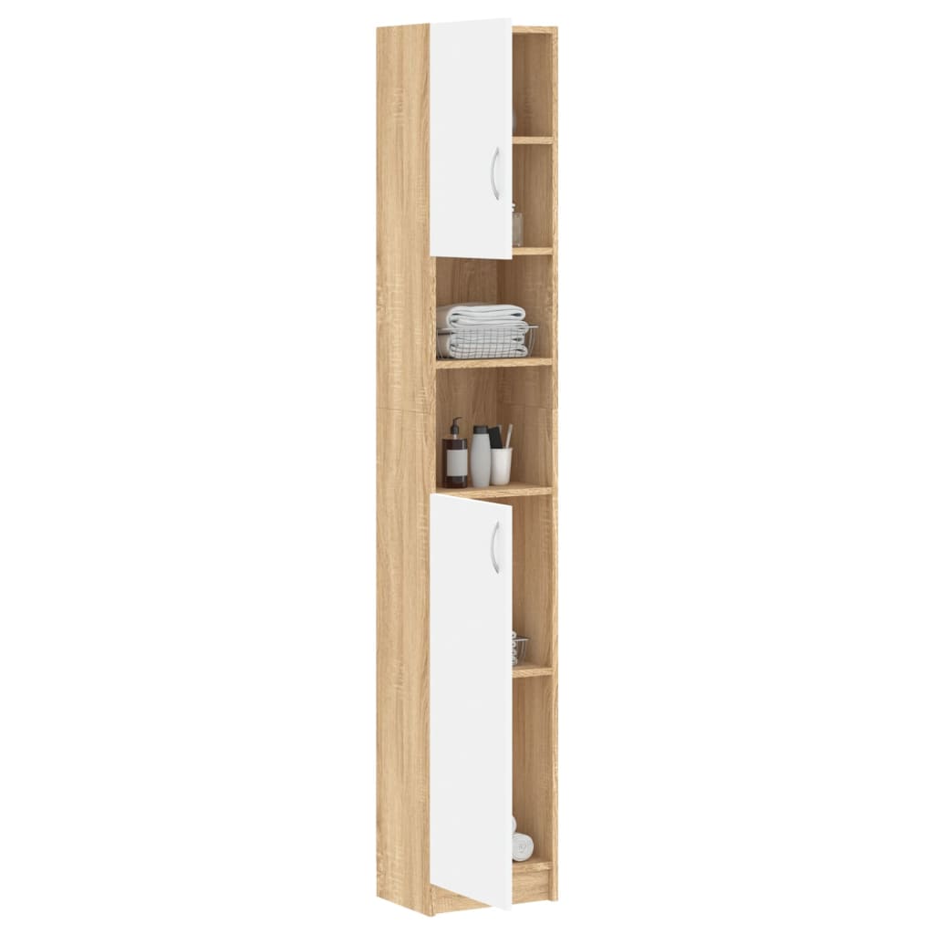 vidaXL Bathroom Cabinet White and Sonoma Oak 12.6"x10"x74.8 Chipboard