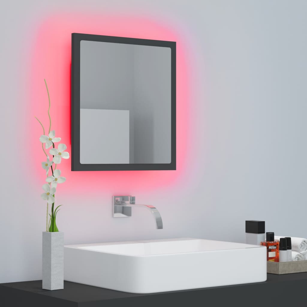 vidaXL LED Bathroom Mirror Gray 15.7"x3.3"x14.6" Engineered Wood