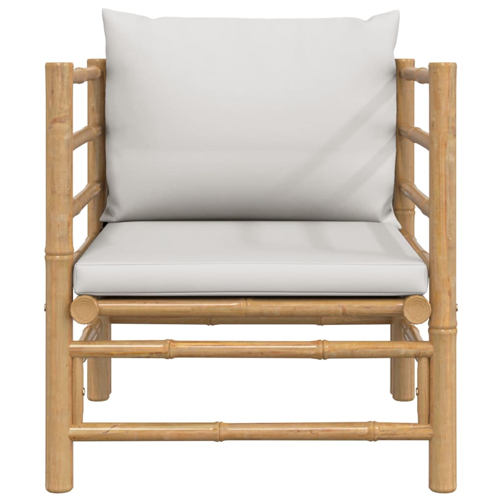 vidaXL Patio Sofa with Light Gray Cushions Bamboo