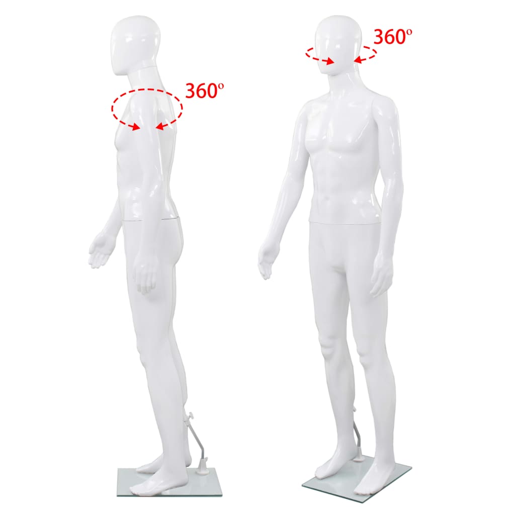vidaXL Full Body Male Mannequin with Glass Base Glossy White 72.8"