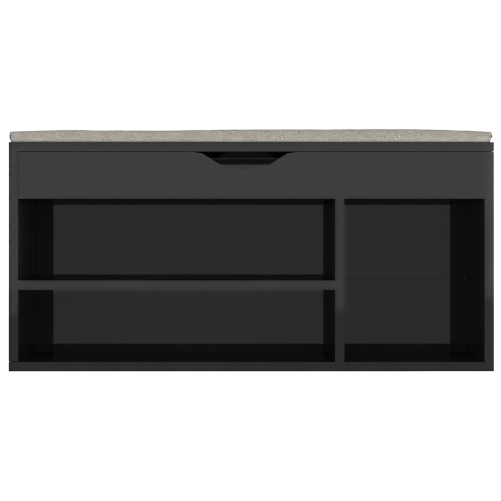 vidaXL Shoe Bench with Cushion High Gloss Black 40.9"x11.8"x19.3" Engineered Wood