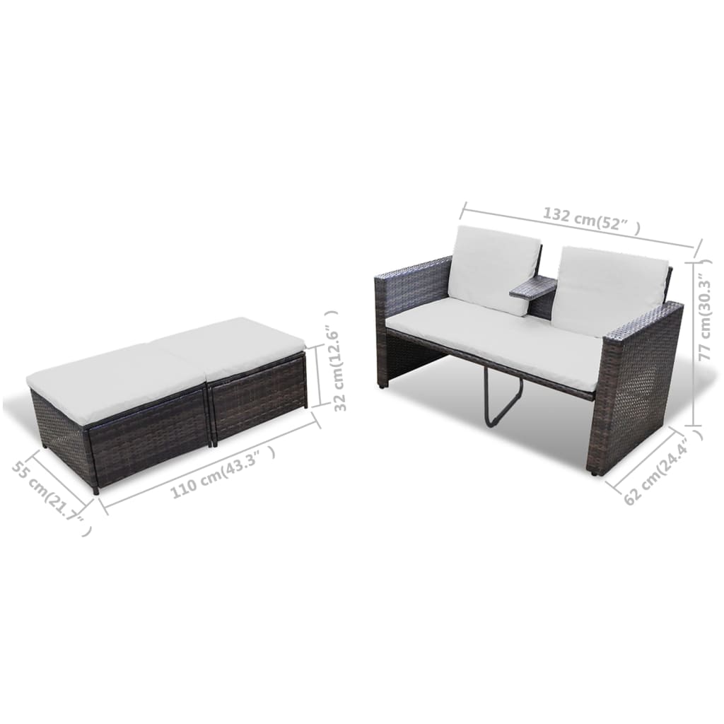 vidaXL 4 Piece Patio Lounge Set with Cushions Poly Rattan Brown