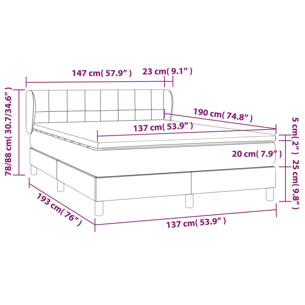 vidaXL Box Spring Bed with Mattress Dark Gray Full Fabric