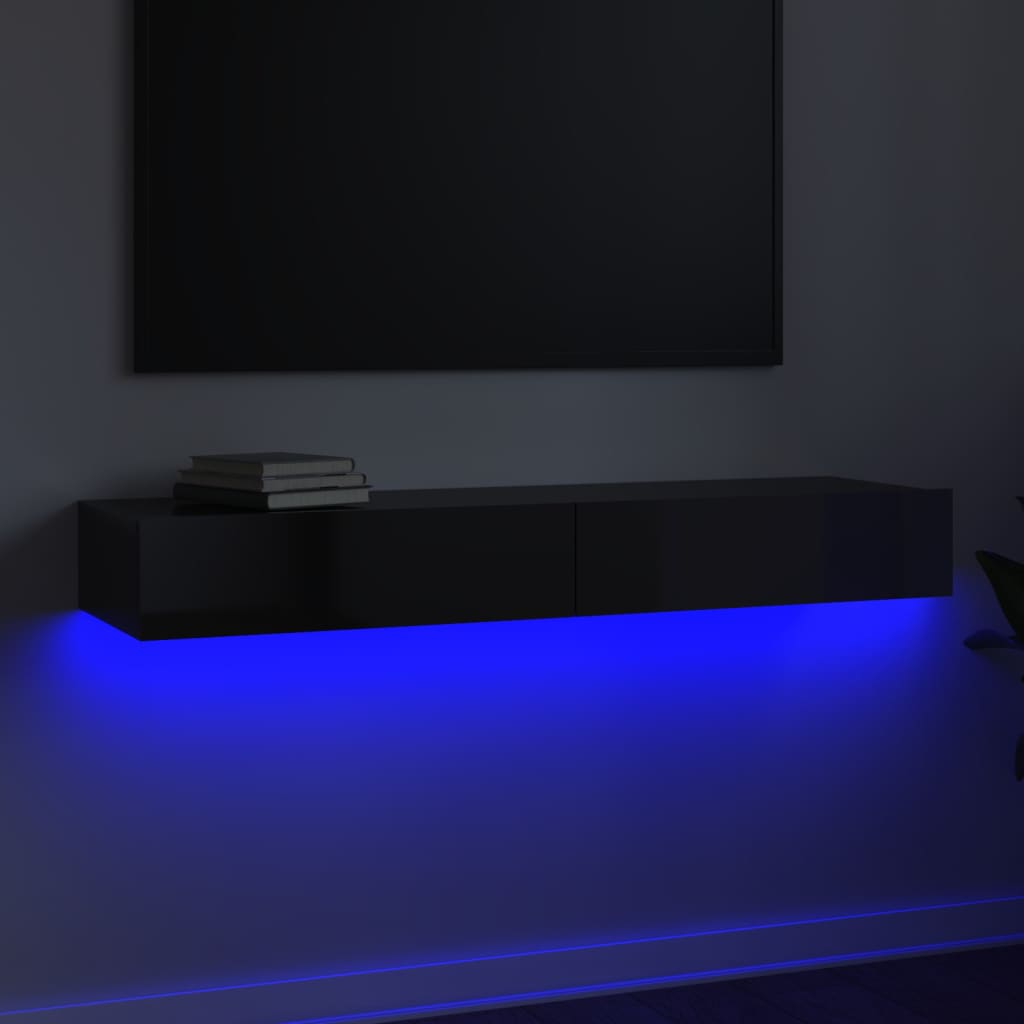 vidaXL TV Stand with LED Lights High Gloss Gray 47.2"x13.8"x6.1"