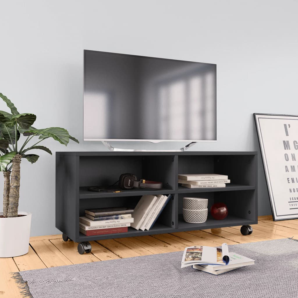 vidaXL TV Stand with Castors Gray 35.4"x13.8"x13.8" Engineered Wood
