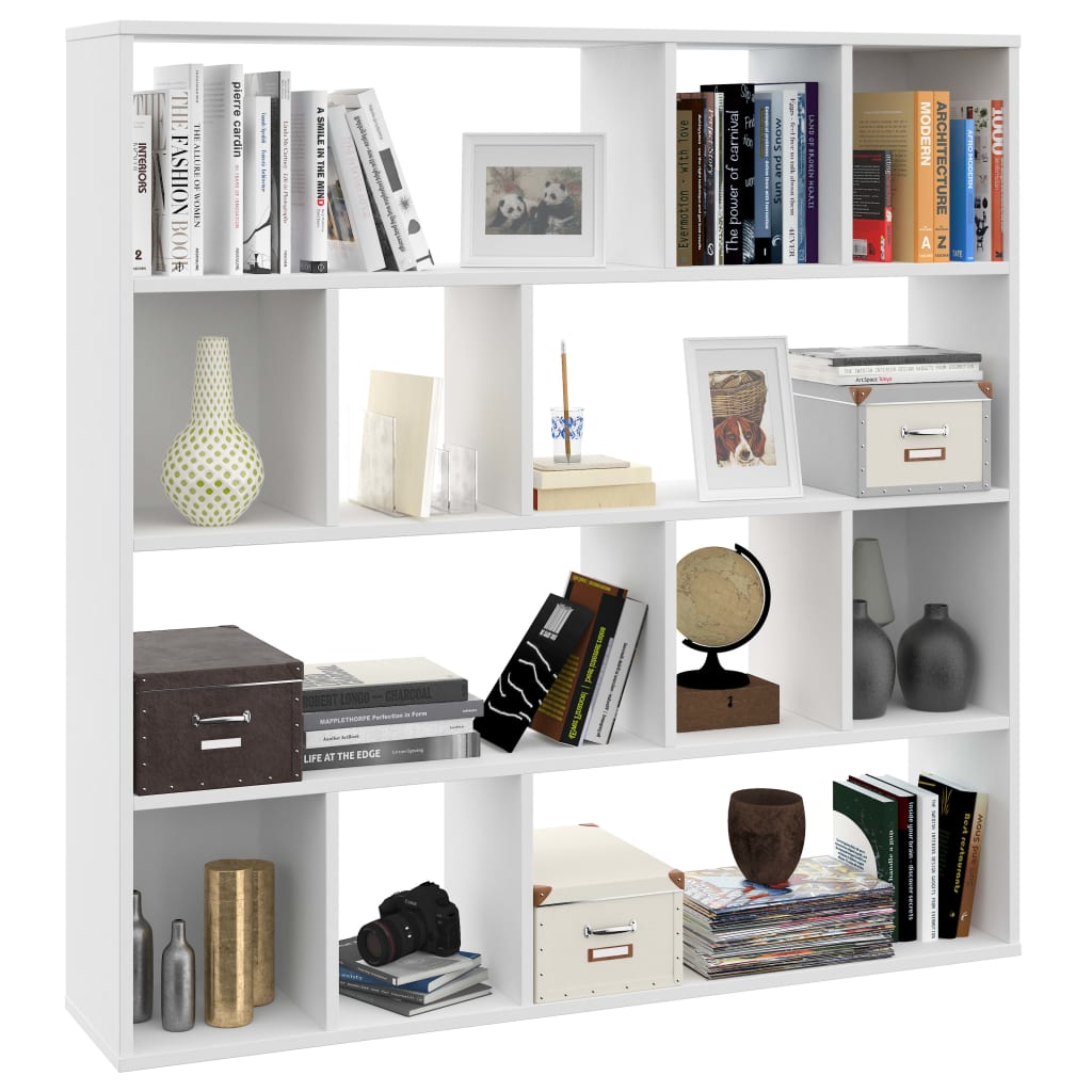vidaXL Room Divider/Book Cabinet White 43.3"x9.4"x43.3" Engineered Wood