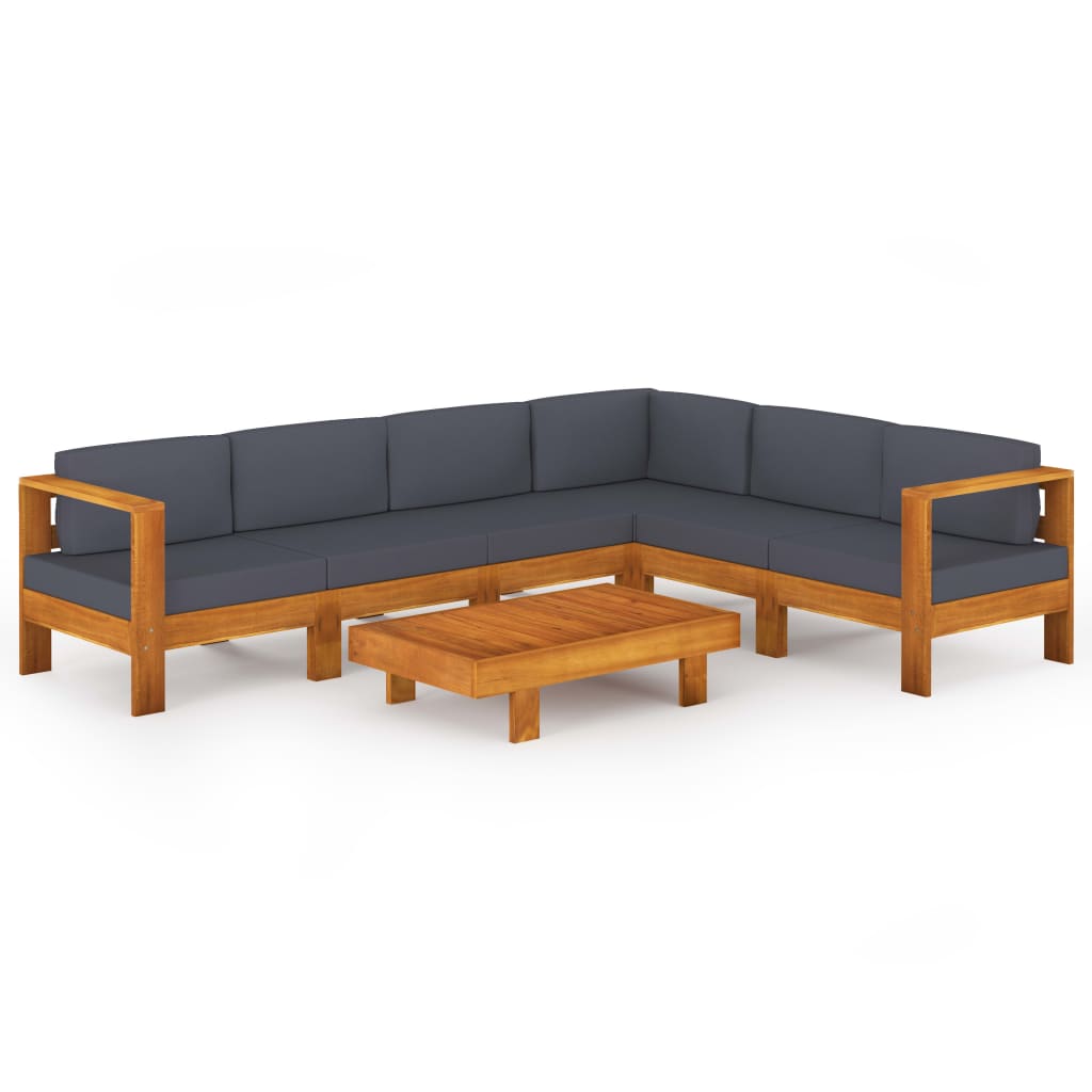 vidaXL 7 Piece Patio Lounge Set with Dark Gray Cushions Acacia Wood