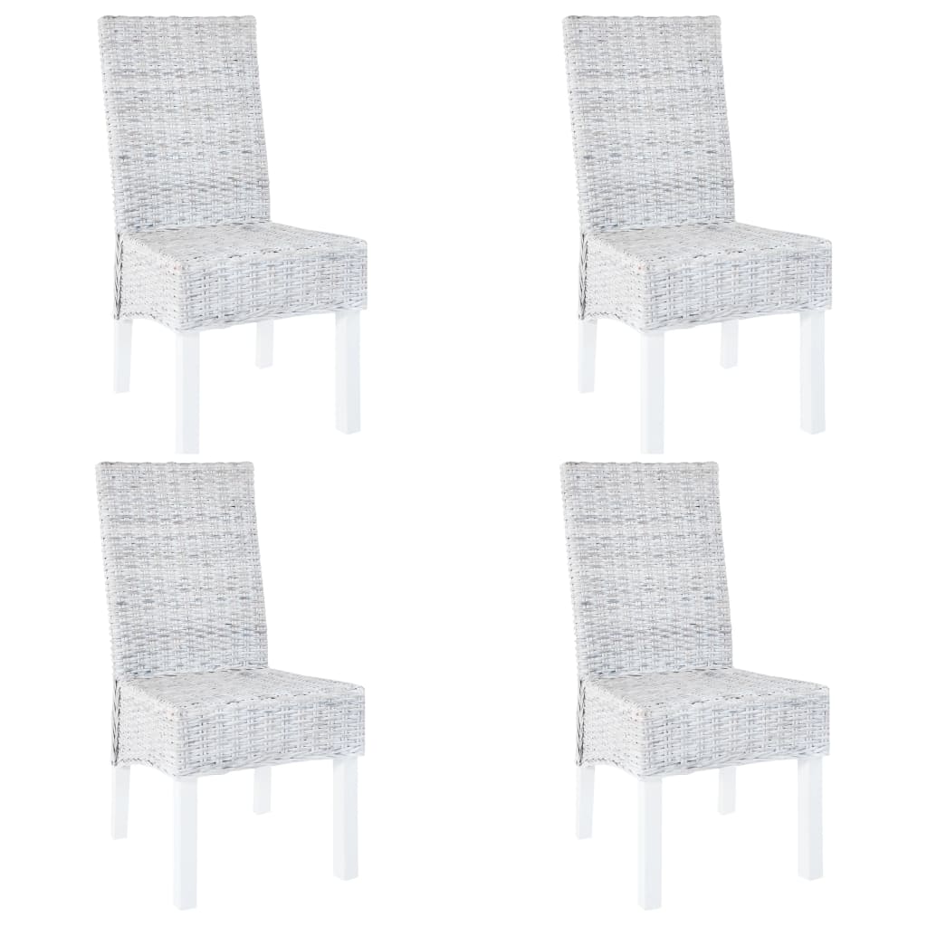 vidaXL Dining Chairs 4 pcs Light Brown Kubu Rattan and Mango Wood(2x246654)