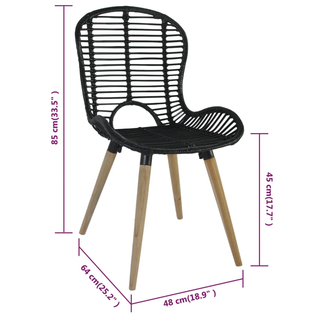 vidaXL Dining Chairs 2 pcs Black Natural Rattan | vidaXL.com