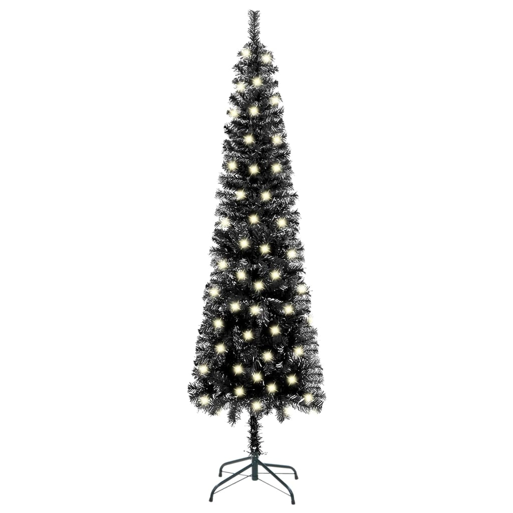 vidaXL Slim Pre-lit Christmas Tree Black 82.7"