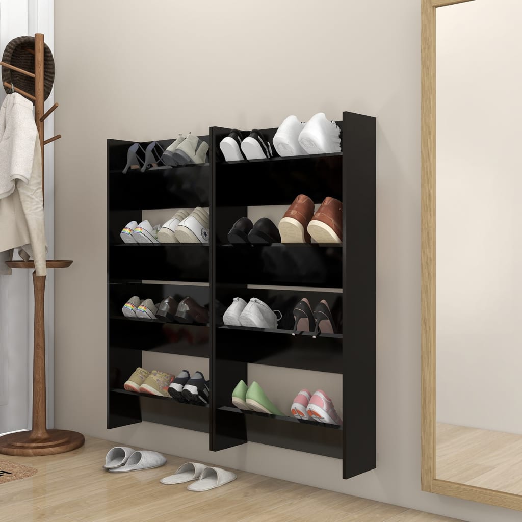 vidaXL Wall Shoe Cabinets 4 pcs Black 23.6"x7.1"x23.6" Engineered Wood