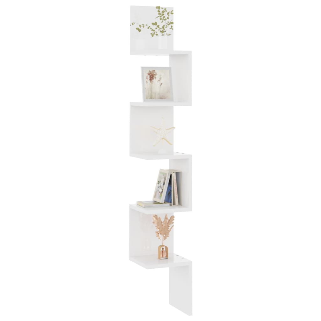 vidaXL Wall Corner Shelf High Gloss White 7.9"x7.9"x50.2" Engineered Wood