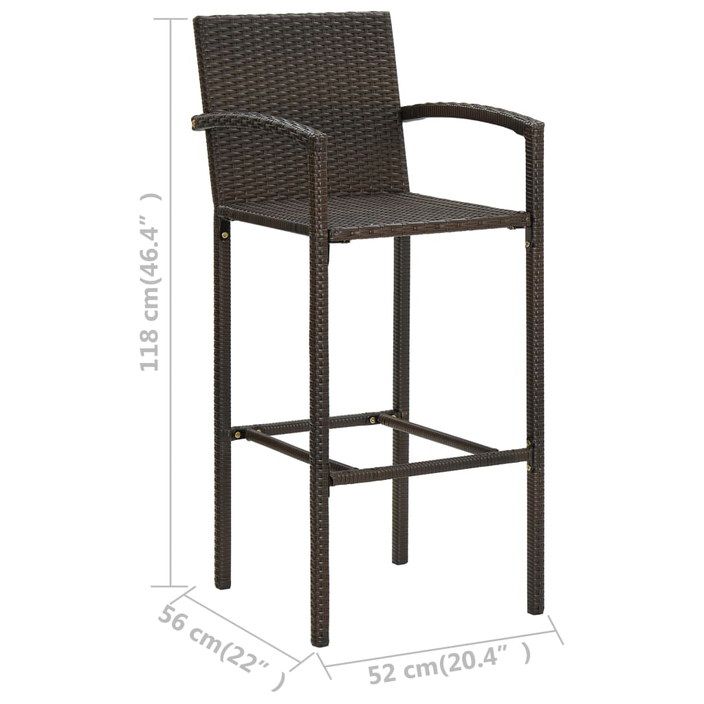 vidaXL 3 Piece Patio Bar Set Poly Rattan Brown