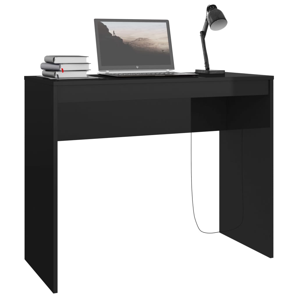 vidaXL Desk High Gloss Black 35.4"x15.7"x28.3" Engineered Wood