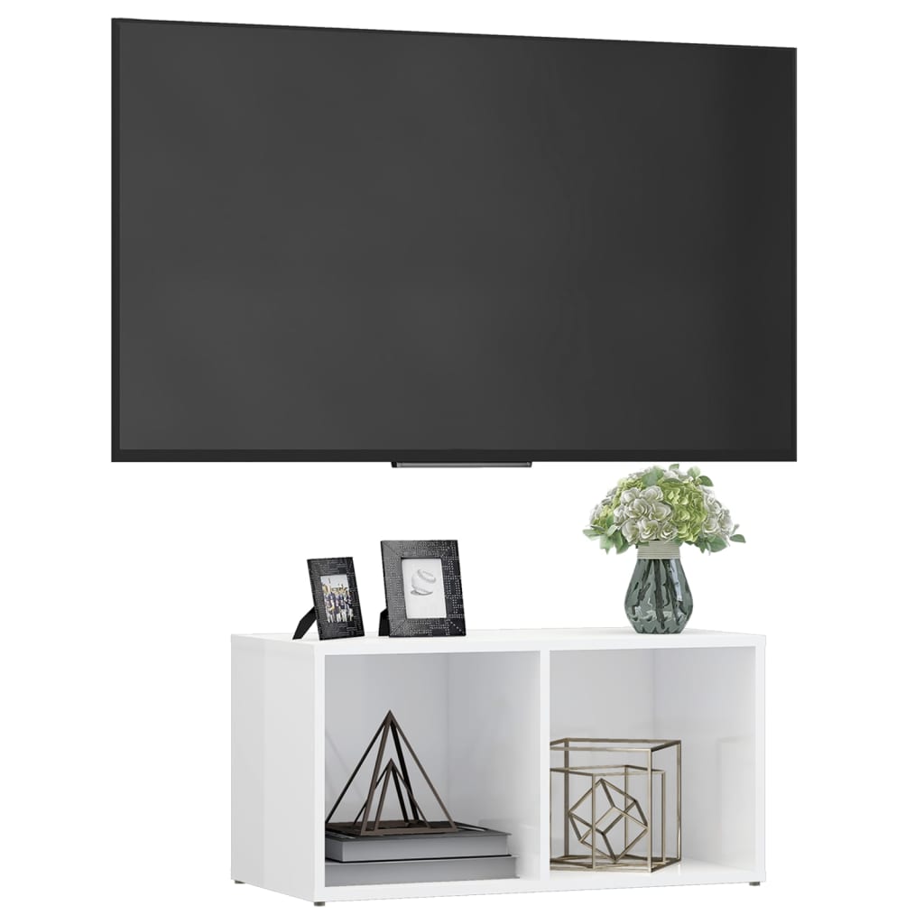 vidaXL TV Stand High Gloss White 28.3"x13.8"x14.4" Engineered Wood
