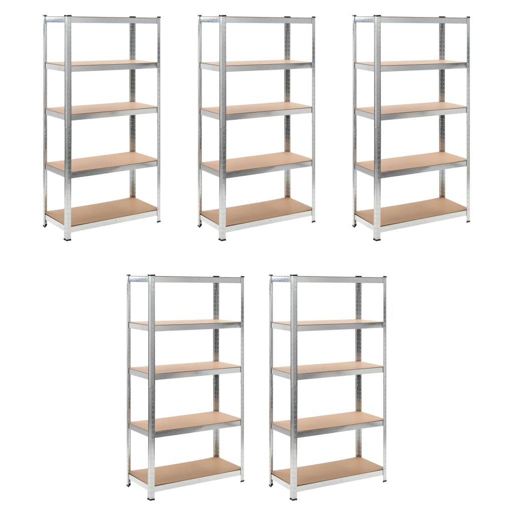 vidaXL 5-Layer Heavy-duty Shelves 5 pcs Silver Steel&Engineered Wood