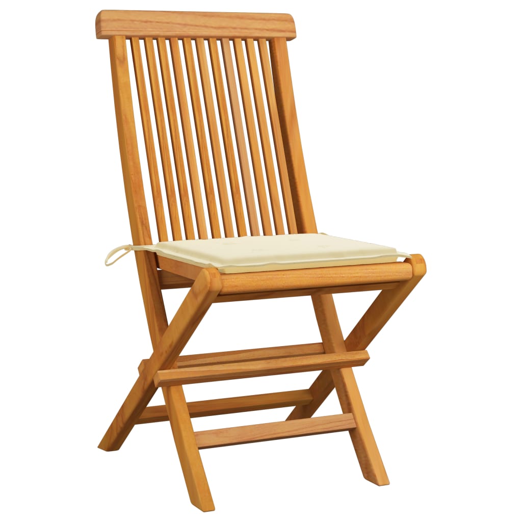 vidaXL Patio Chairs with Cream Cushions 2 pcs Solid Teak Wood