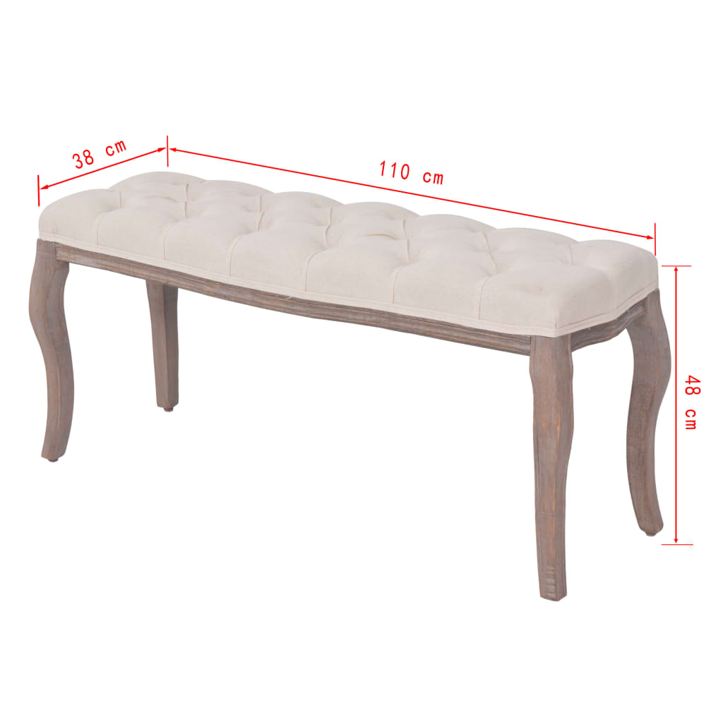 vidaXL Bench Linen Solid Wood 43.3" x 15" x 18.9" Cream White