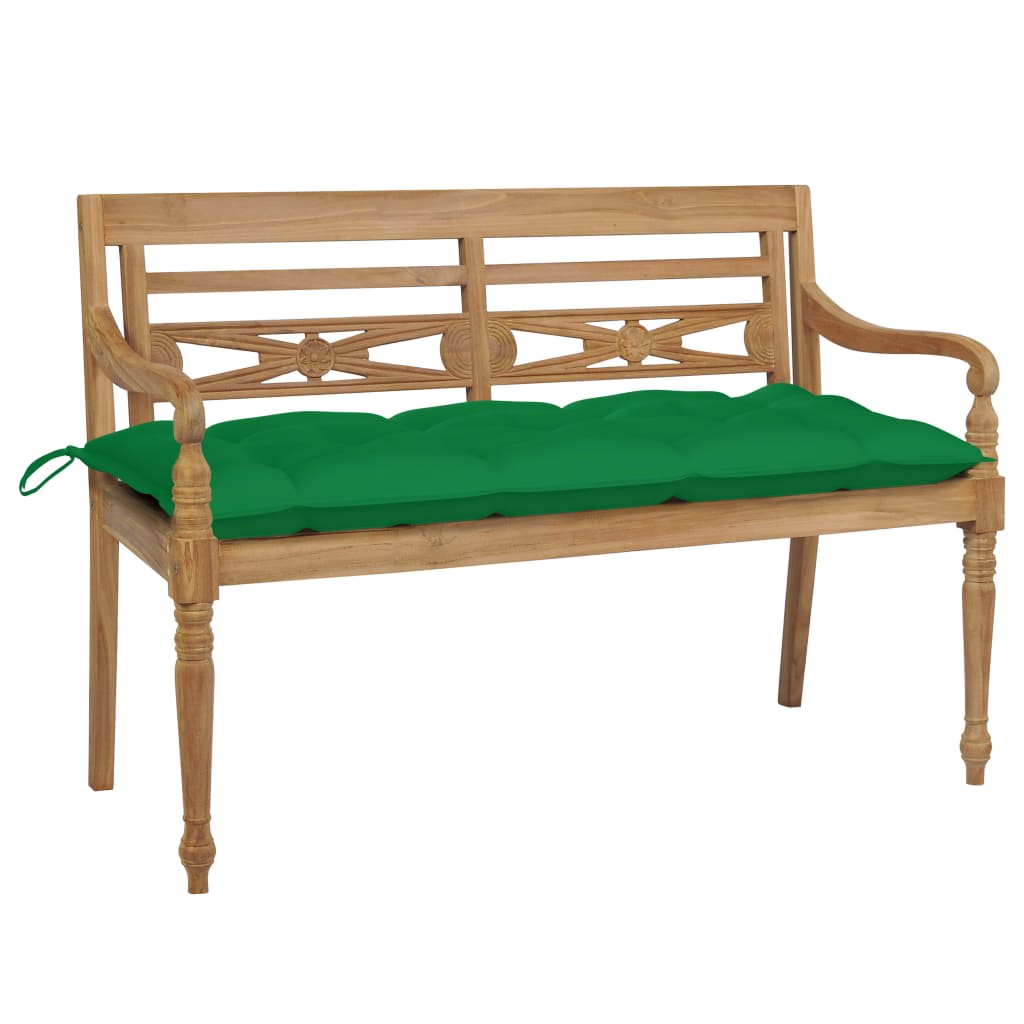 vidaXL Batavia Bench with Green Cushion 47.2" Solid Teak Wood