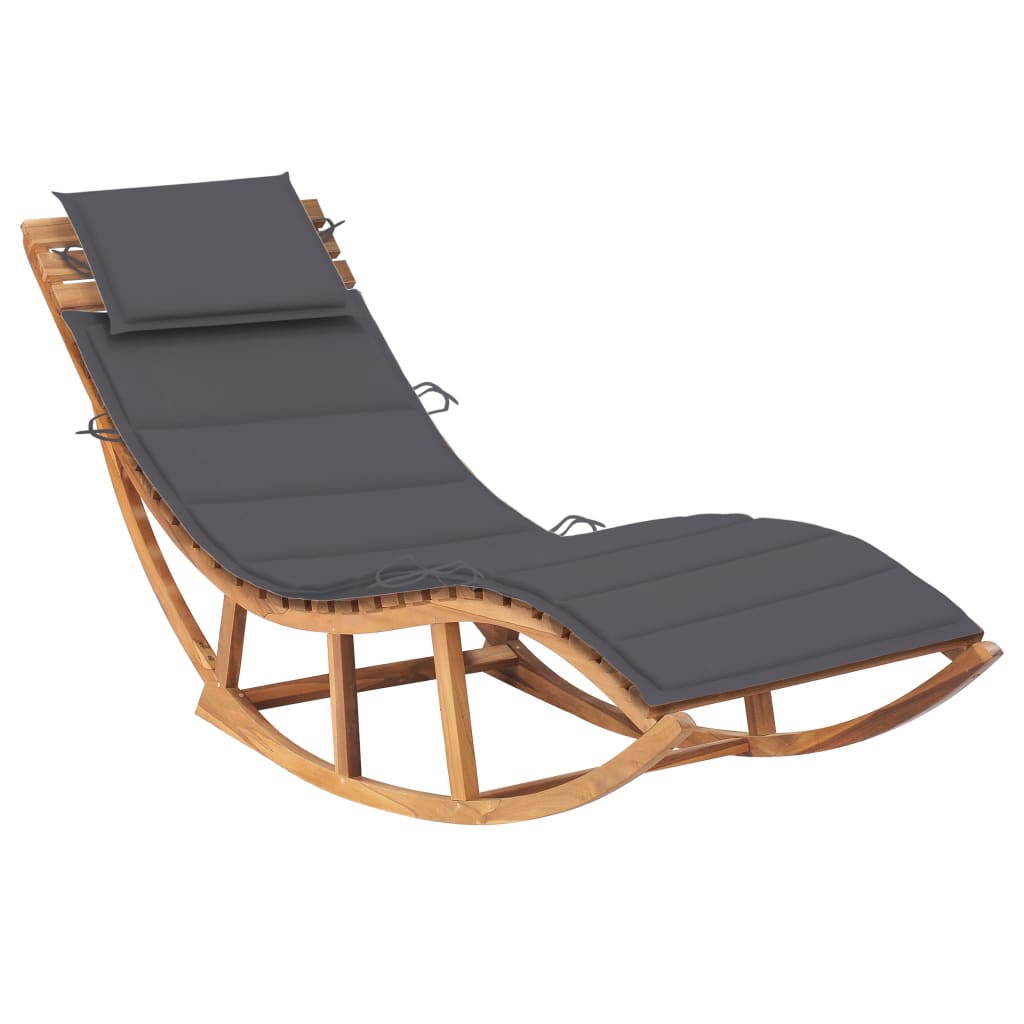 vidaXL Rocking Sun Lounger with Cushion Solid Teak Wood
