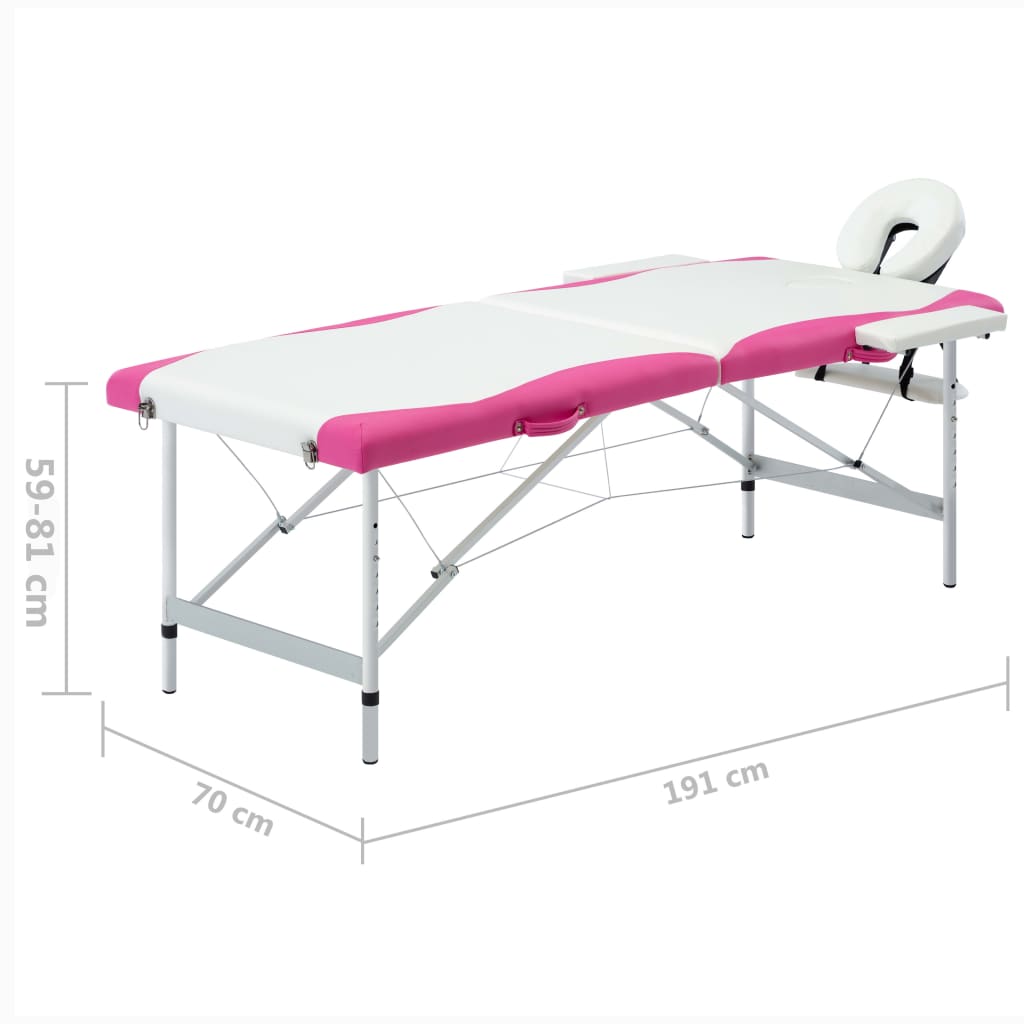 vidaXL 2-Zone Foldable Massage Table Aluminum White and Pink