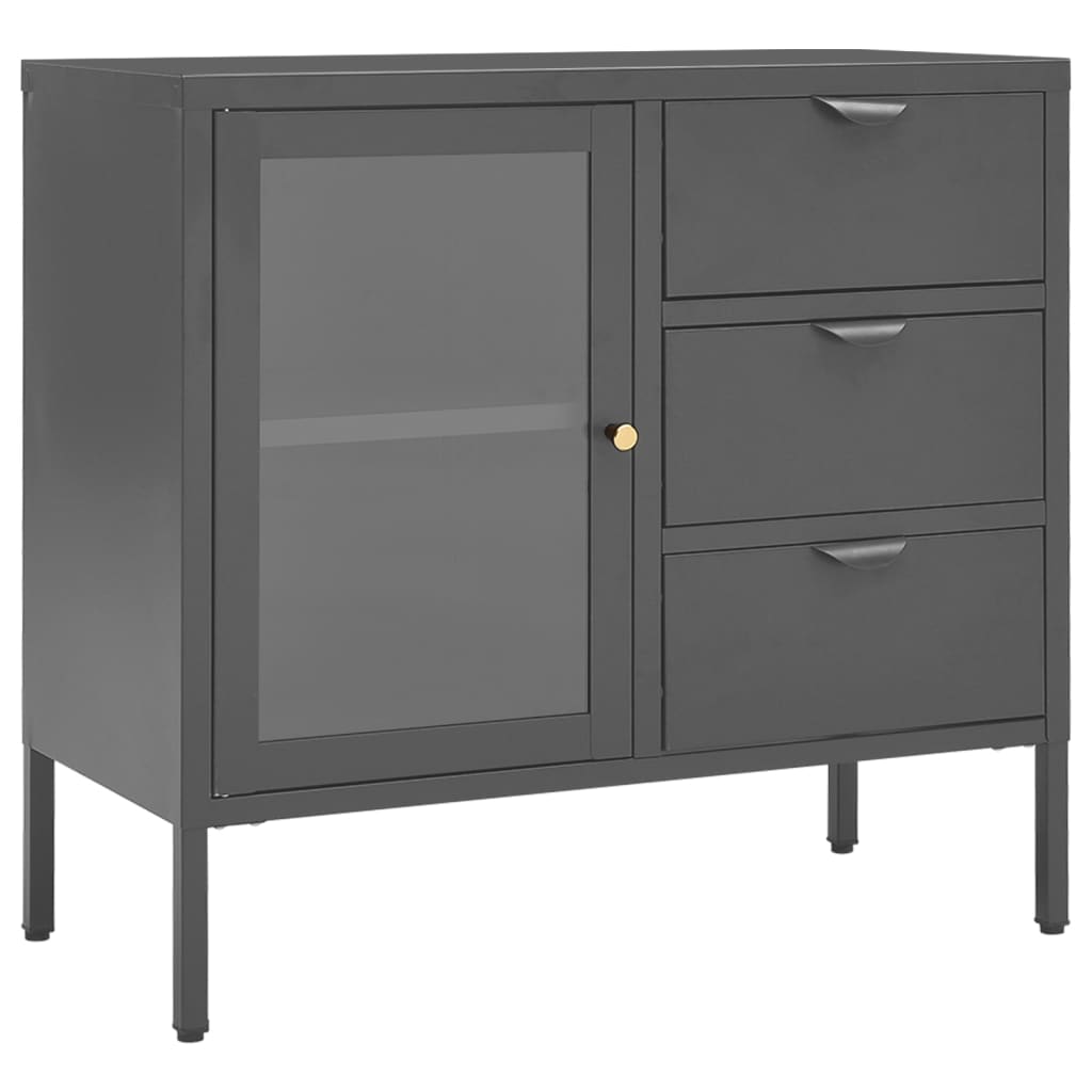 vidaXL Sideboard Anthracite 29.5"x13.8"x27.6" Steel and Tempered Glass