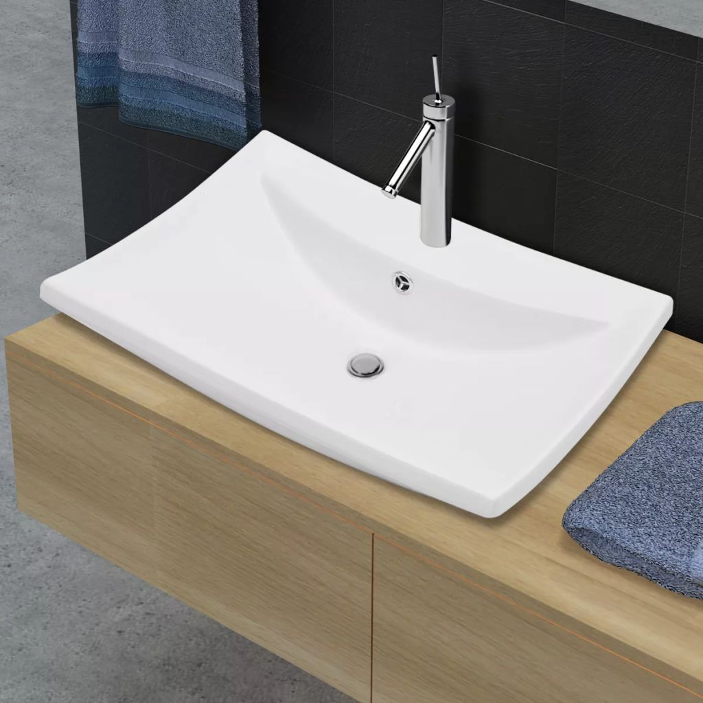 Luxury Ceramic Basin Rectangular with Overflow and Faucet Hole