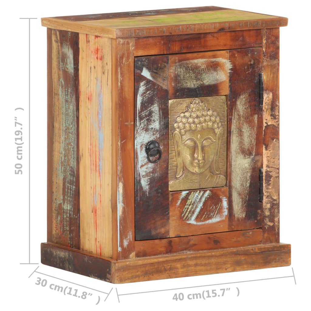 vidaXL Bedside Cabinet with Buddha Cladding 15.7"x11.8"x19.7" Reclaimed Wood