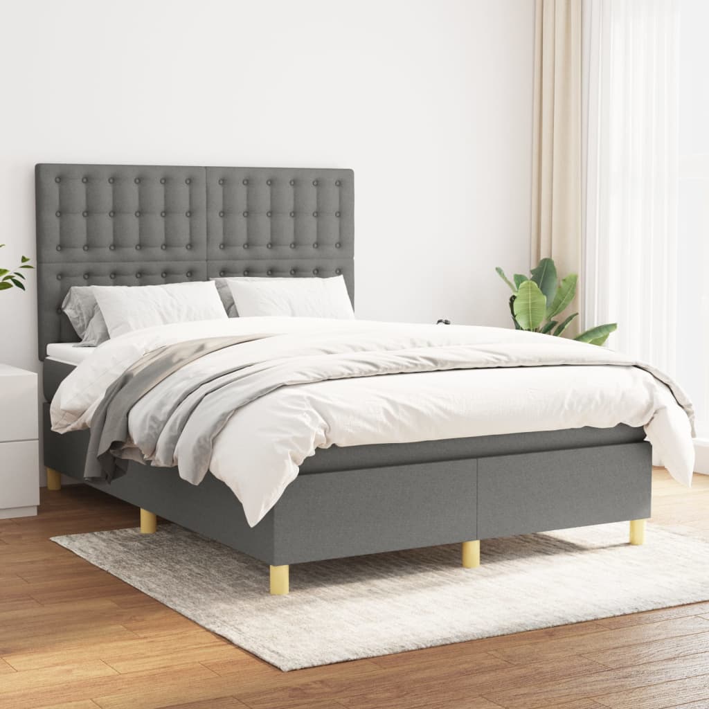 vidaXL Box Spring Bed with Mattress Dark Gray Full Fabric