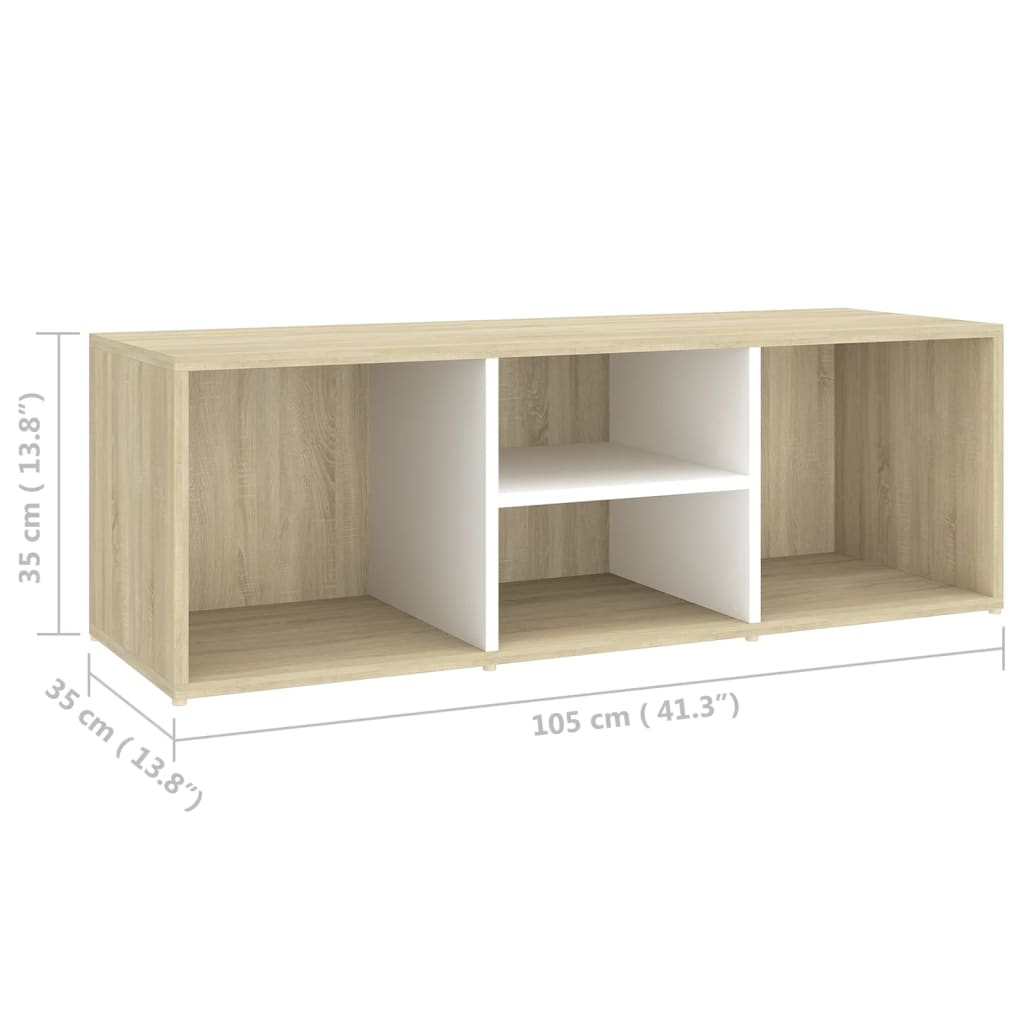 vidaXL Shoe Storage Bench White and Sonoma Oak 41.3"x13.8"x13.8" Engineered Wood