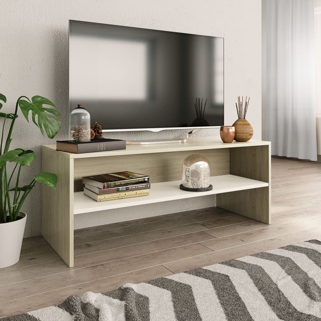 vidaXL TV Cabinet White and Sonoma Oak 39.4"x15.7"x15.7" Chipboard