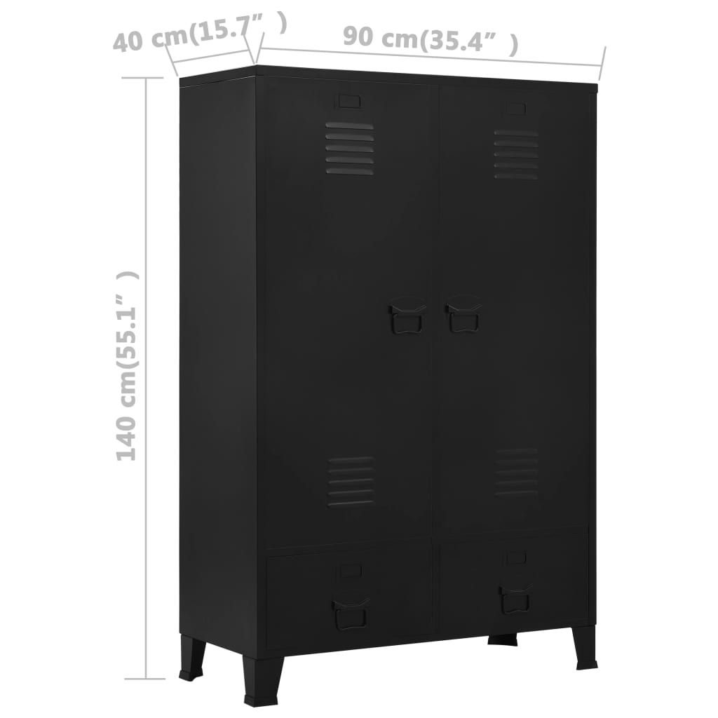vidaXL Wardrobe Industrial Black 35.4"x15.7"x55.1" Steel