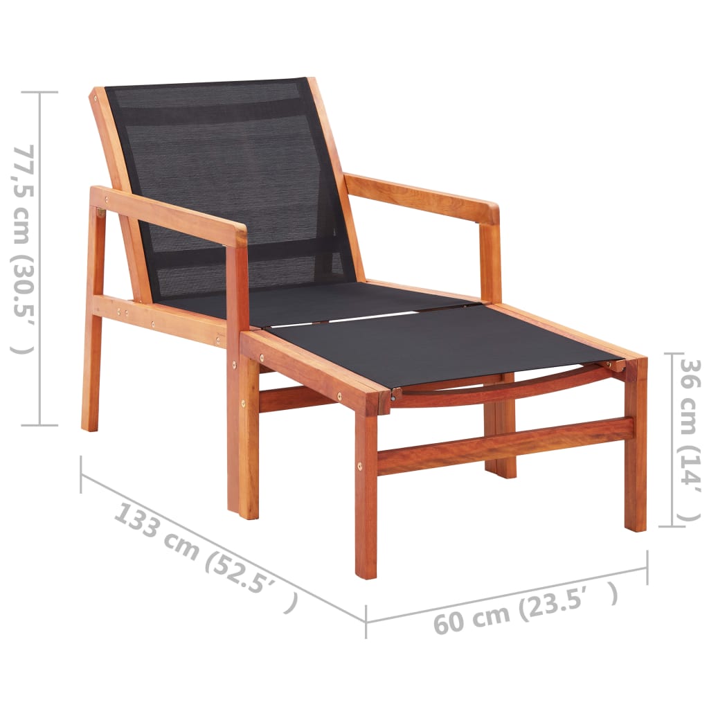 vidaXL Patio Chair with Footrest Solid Eucalyptus Wood and Textilene